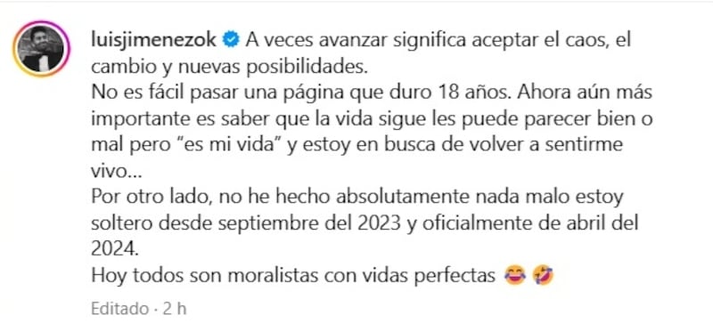 El exfutbolista se refirió en sus redes sociales a los rumores de nuevo romance tras separarse de su esposa, María José "Cote" López.