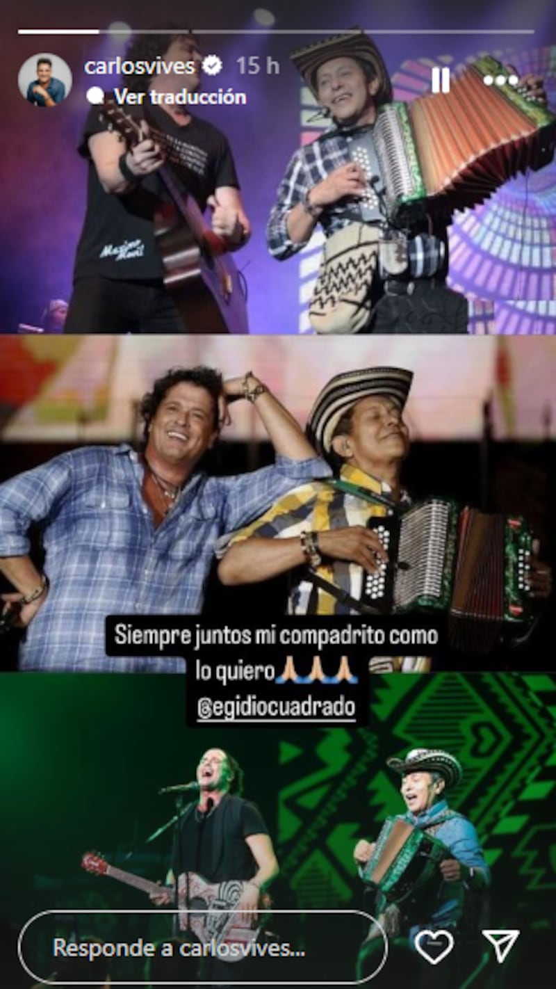 Mensaje de Carlos Vives a Egidio Cuadrado en Instagram